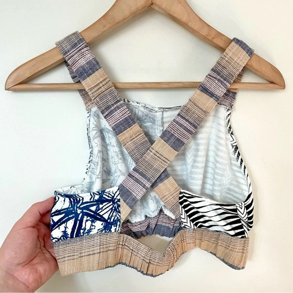 Urban Outfitters Linen Blend Patchwork Cropped Top - Picture 2 of 5